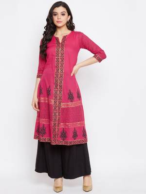 Pink printed cotton cotton-kurtis 1