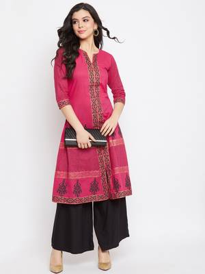 Pink printed cotton cotton-kurtis 2