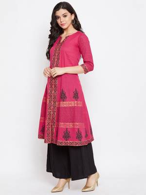 Pink printed cotton cotton-kurtis 3