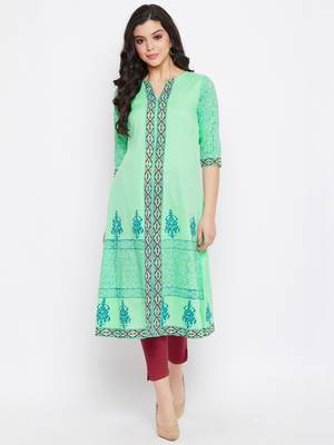 Light-green printed cotton cotton-kurtis 1