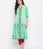 Light-green printed cotton cotton-kurtis