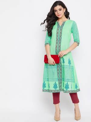 Light-green printed cotton cotton-kurtis 2
