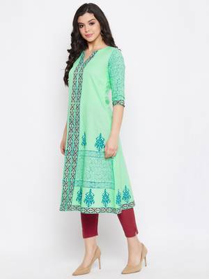 Light-green printed cotton cotton-kurtis 3