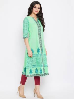 Light-green printed cotton cotton-kurtis 4