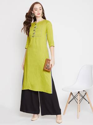 Green plain rayon kurtas-and-kurtis 1
