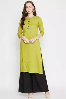 Green plain rayon kurtas-and-kurtis