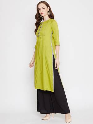 Green plain rayon kurtas-and-kurtis 3