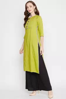 Green plain rayon kurtas-and-kurtis