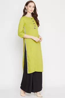 Green plain rayon kurtas-and-kurtis
