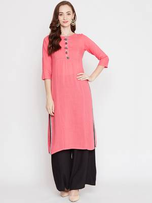 Peach plain rayon kurtas-and-kurtis 1