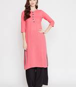 Peach plain rayon kurtas-and-kurtis