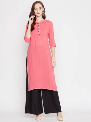 Peach plain rayon kurtas-and-kurtis 2