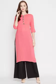 Peach plain rayon kurtas-and-kurtis