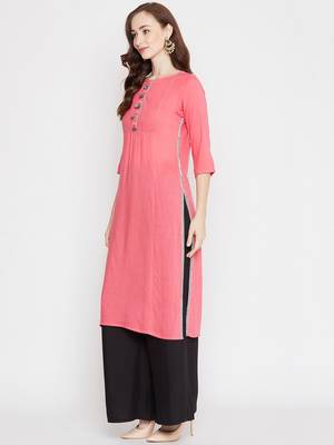 Peach plain rayon kurtas-and-kurtis 3