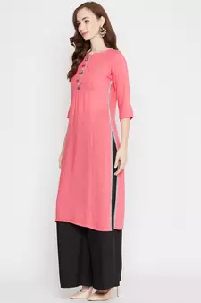 Peach plain rayon kurtas-and-kurtis