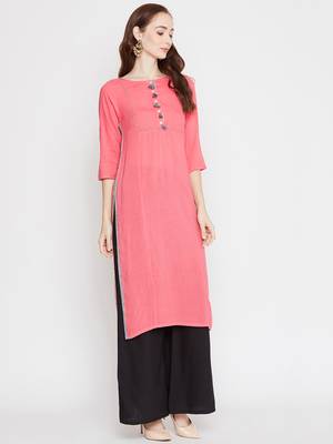 Peach plain rayon kurtas-and-kurtis 4