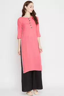 Peach plain rayon kurtas-and-kurtis