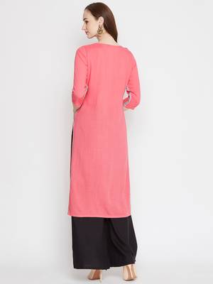 Peach plain rayon kurtas-and-kurtis 5