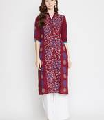 Maroon printed cotton cotton-kurtis