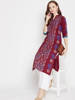 Maroon printed cotton cotton-kurtis 2