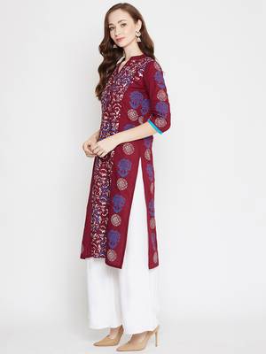 Maroon printed cotton cotton-kurtis 3