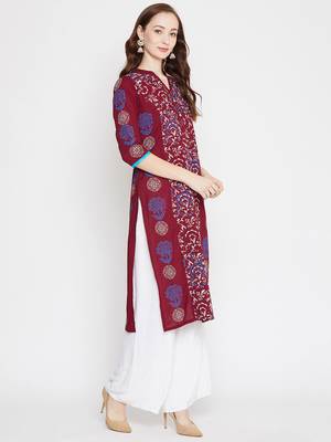 Maroon printed cotton cotton-kurtis 4
