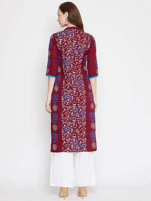 Maroon printed cotton cotton-kurtis 5