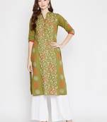 Green printed cotton cotton-kurtis
