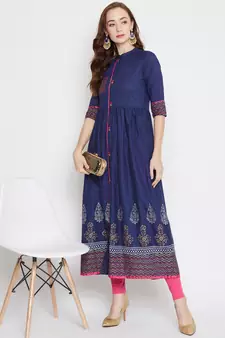 Navy blue printed cotton cotton-kurtis