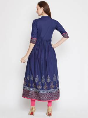 Navy blue printed cotton cotton-kurtis 4