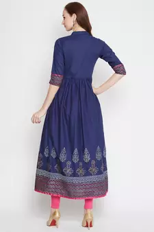 Navy blue printed cotton cotton-kurtis