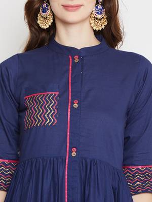 Navy blue printed cotton cotton-kurtis 5