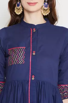 Navy blue printed cotton cotton-kurtis