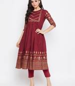Maroon printed cotton ethnic-kurtis
