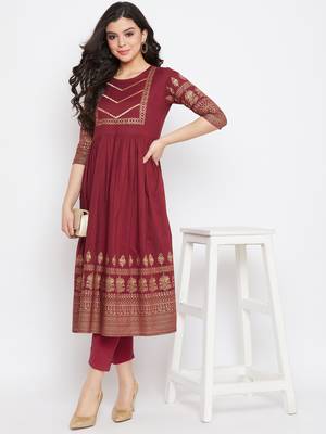 Maroon printed cotton ethnic-kurtis 2