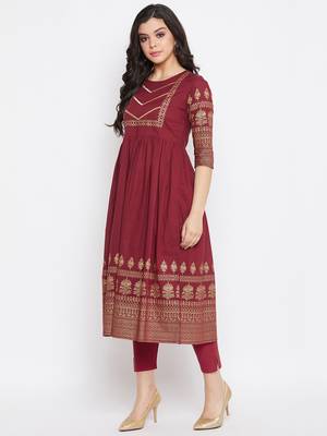 Maroon printed cotton ethnic-kurtis 3