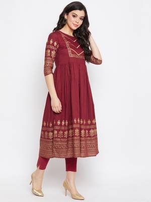 Maroon printed cotton ethnic-kurtis 4
