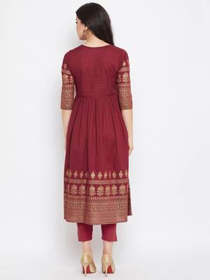 Maroon printed cotton ethnic-kurtis 5