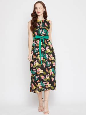Black printed viscose rayon long-dresses 1