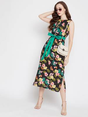 Black printed viscose rayon long-dresses 2