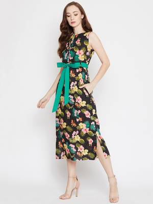 Black printed viscose rayon long-dresses 3