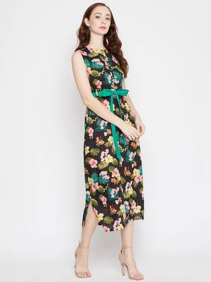 Black printed viscose rayon long-dresses 4