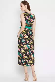 Black printed viscose rayon long-dresses