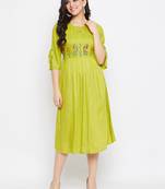 Green embroidered viscose rayon
 long-dresses