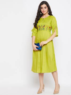 Green embroidered viscose rayon
 long-dresses 2