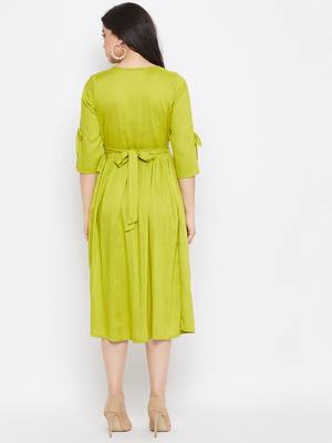 Green embroidered viscose rayon
 long-dresses 5