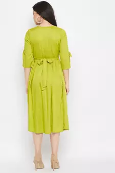 Green embroidered viscose rayon
 long-dresses