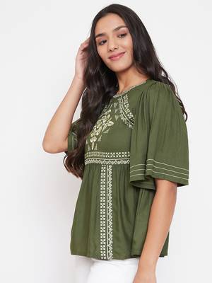 Green embroidered viscose rayon
 party-tops 3