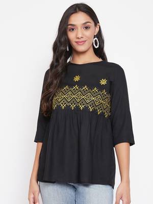 Black embroidered  viscose rayon party-tops 1