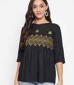 Black embroidered  viscose rayon party-tops